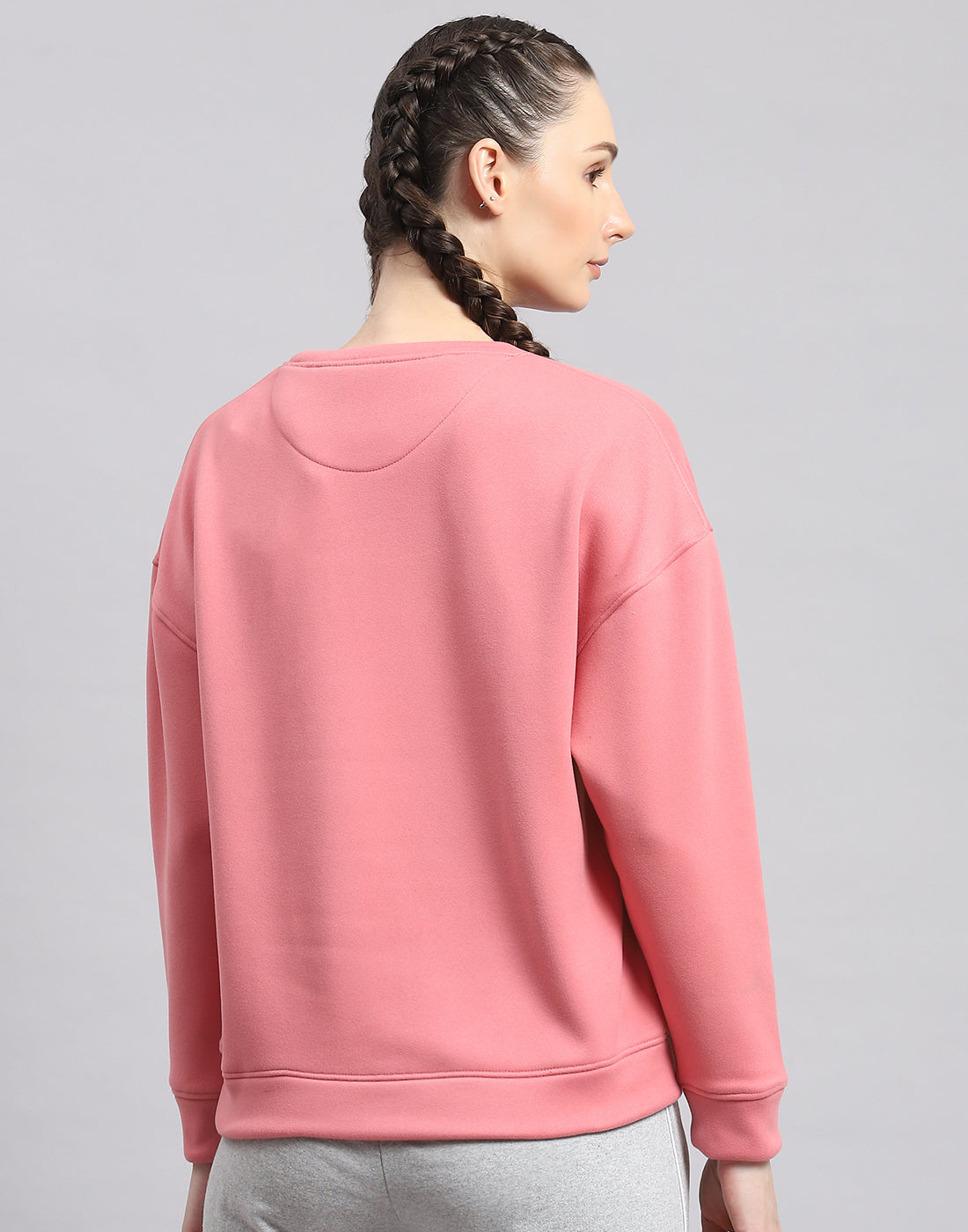 Rock.it Women Pink Solid Round Neck Full Sleeve Sweatshirt