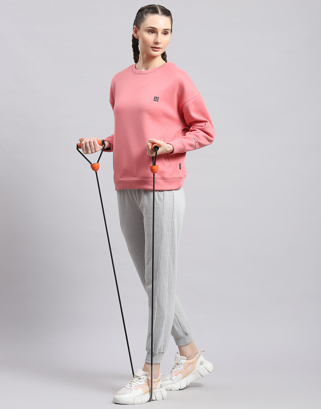 Rock.it Women Pink Solid Round Neck Full Sleeve Sweatshirt