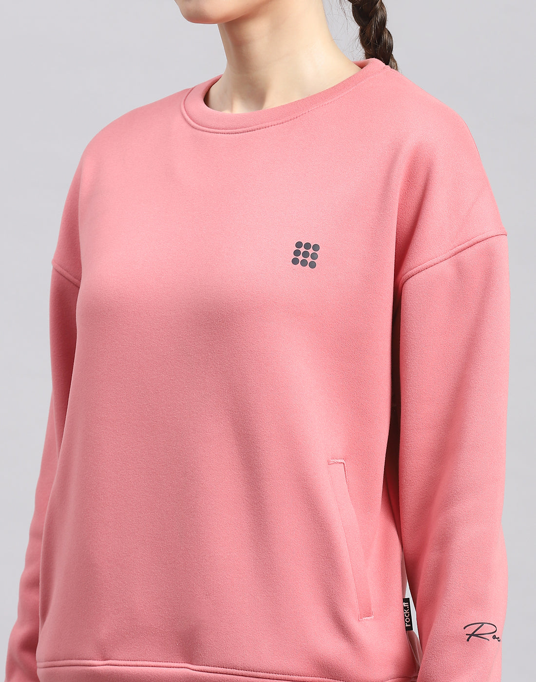 Rock.it Women Pink Solid Round Neck Full Sleeve Sweatshirt