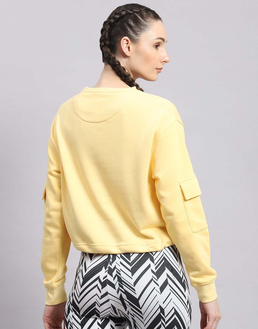 Rock.it Women Yellow Solid Round Neck Full Sleeve Sweatshirt