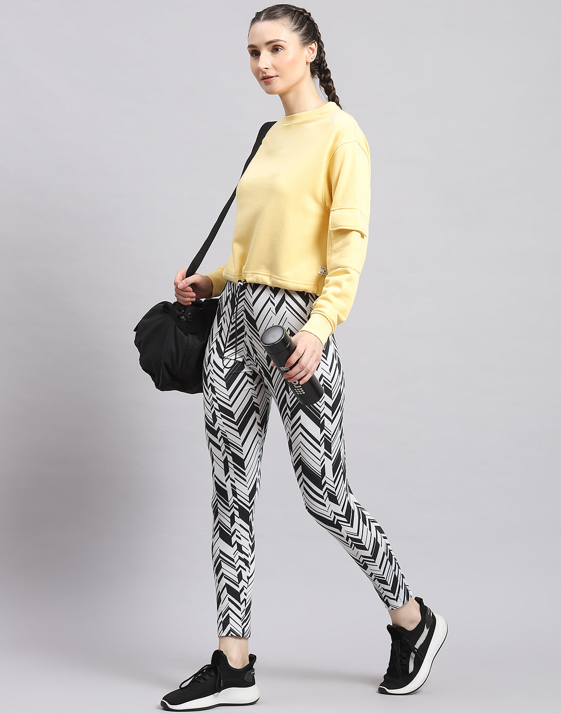 Rock.it Women Yellow Solid Round Neck Full Sleeve Sweatshirt