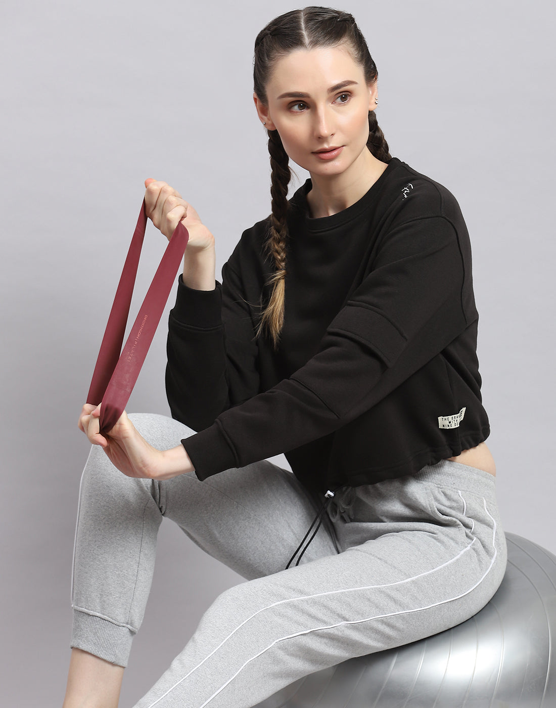 Rock.it Women Black Solid Round Neck Full Sleeve Sweatshirt