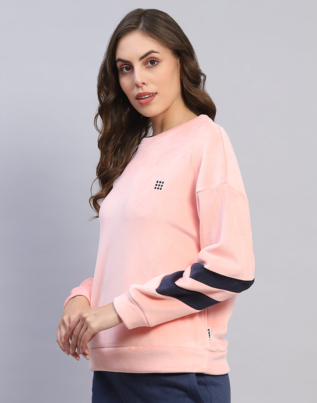 Rock.it Women Pink Solid Round Neck Full Sleeve Sweatshirt