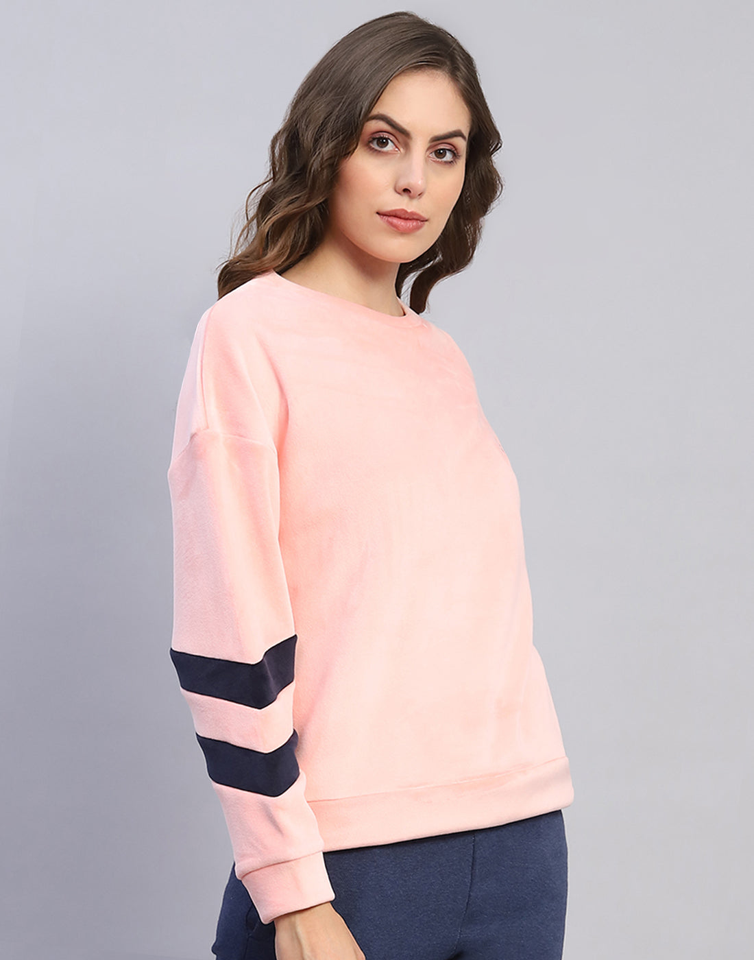 Rock.it Women Pink Solid Round Neck Full Sleeve Sweatshirt