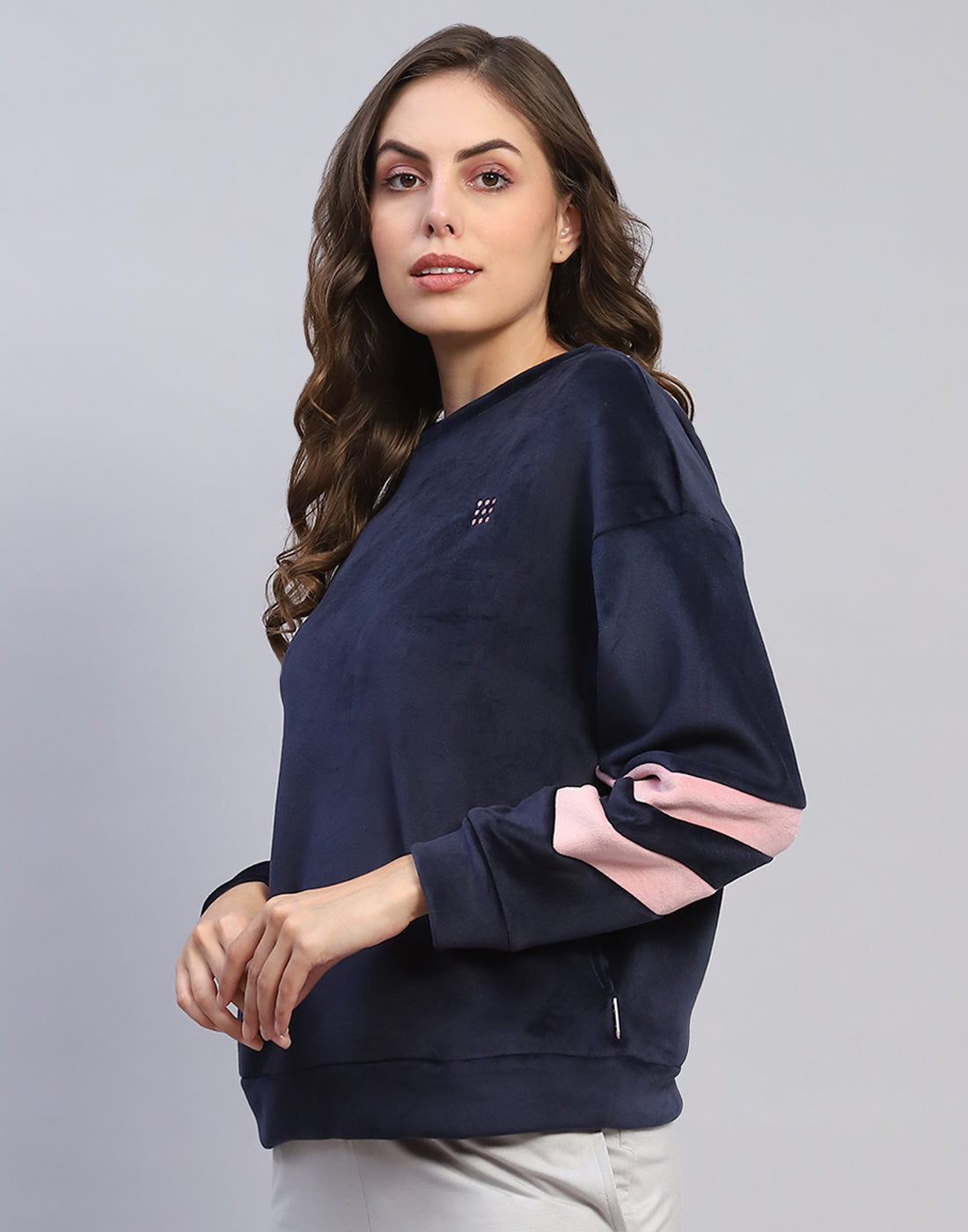 Rock.it Women Navy Blue Solid Round Neck Full Sleeve Sweatshirt