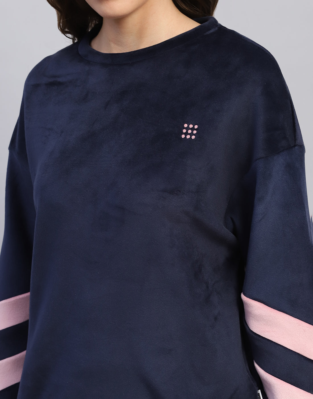 Rock.it Women Navy Blue Solid Round Neck Full Sleeve Sweatshirt