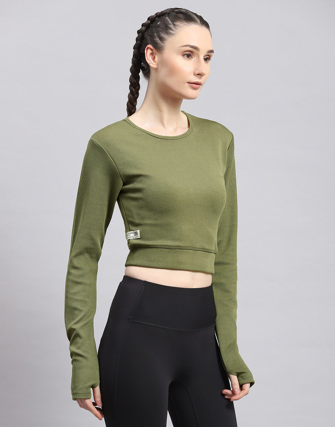 Rock.it Women Green Solid Round Neck Full Sleeve Sweatshirt