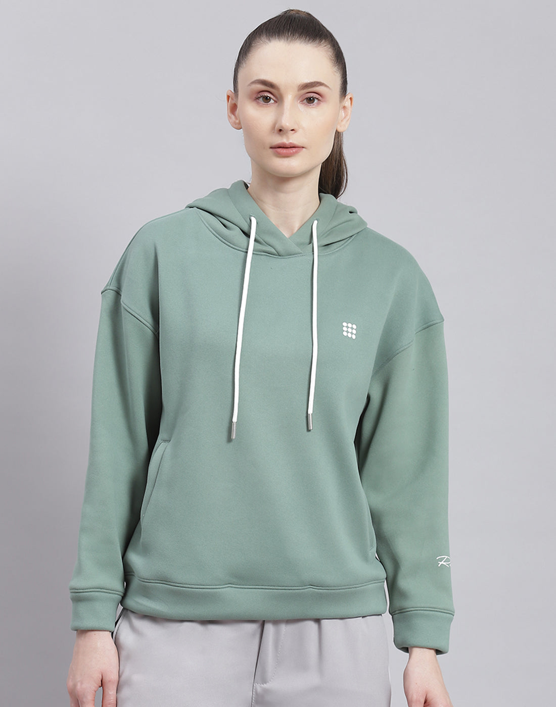 Rock.it Women Green Solid Hooded Full Sleeve Sweatshirt