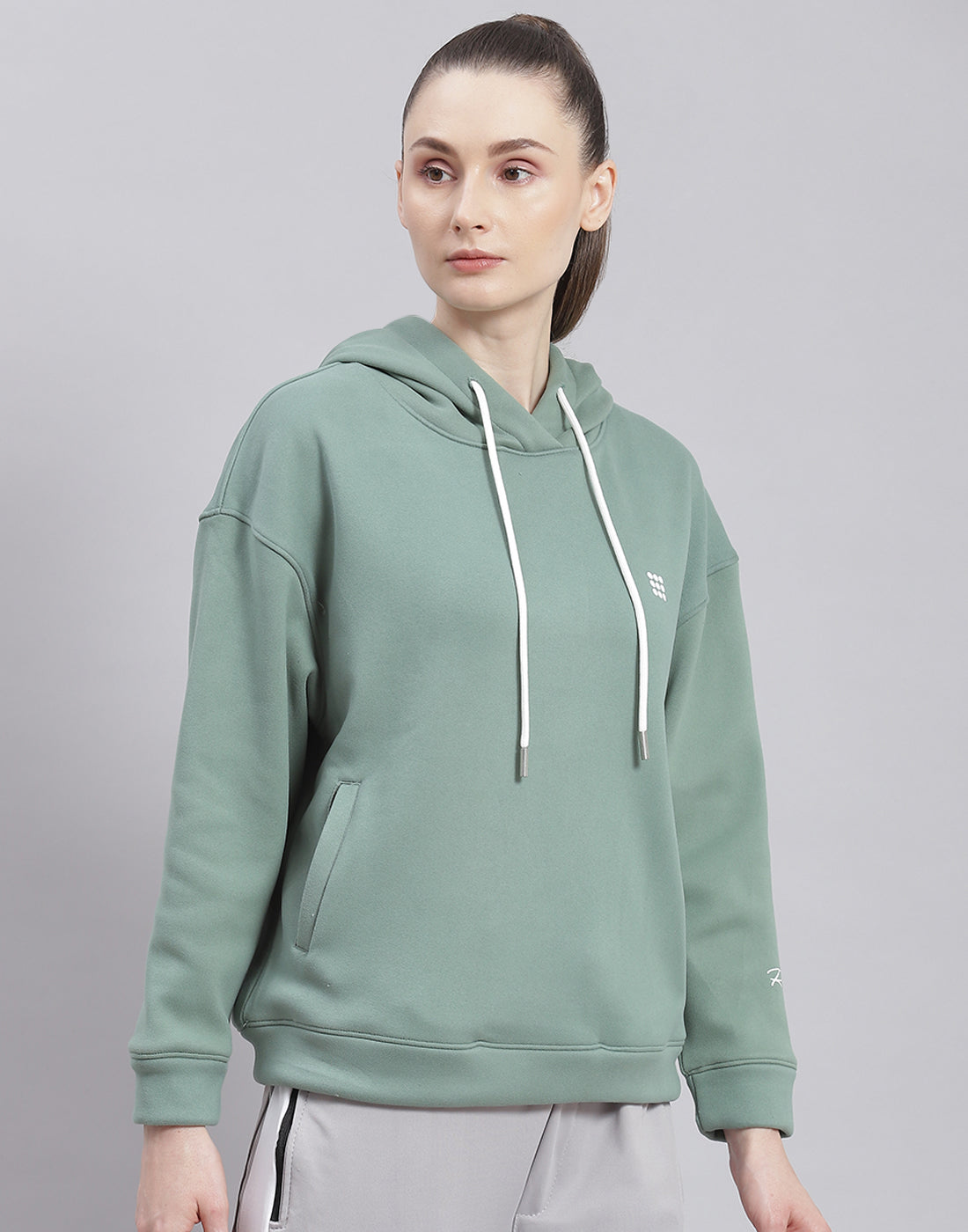 Rock.it Women Green Solid Hooded Full Sleeve Sweatshirt