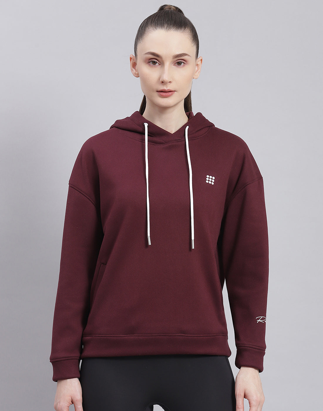 Rock.it Women Maroon Solid Hooded Full Sleeve Sweatshirt
