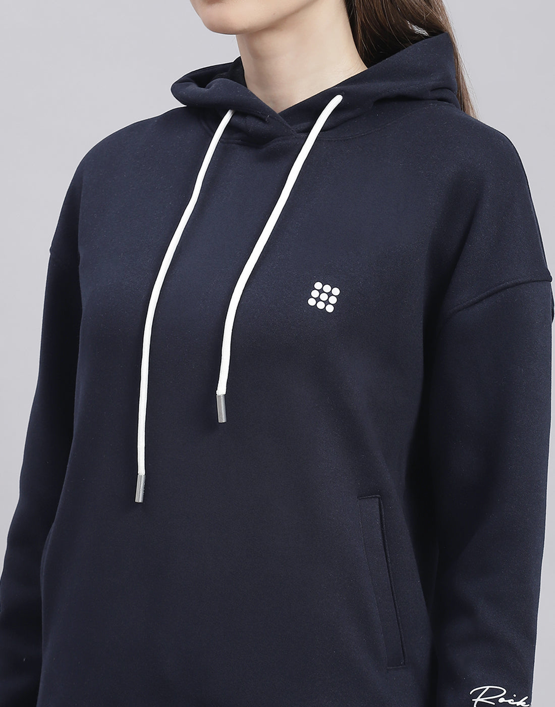 Rock.it Women Navy Blue Solid Hooded Full Sleeve Sweatshirt