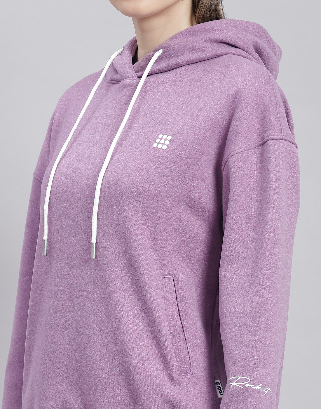 Rock.it Women Purple Solid Hooded Full Sleeve Sweatshirt