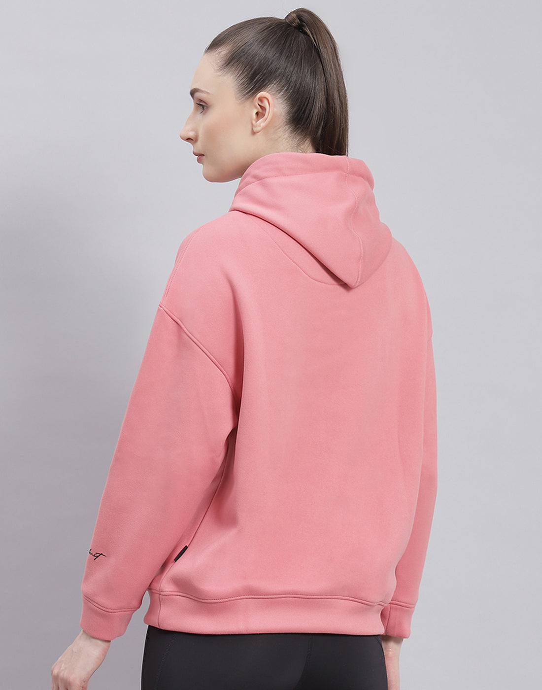 Rock.it Women Pink Solid Hooded Full Sleeve Sweatshirt