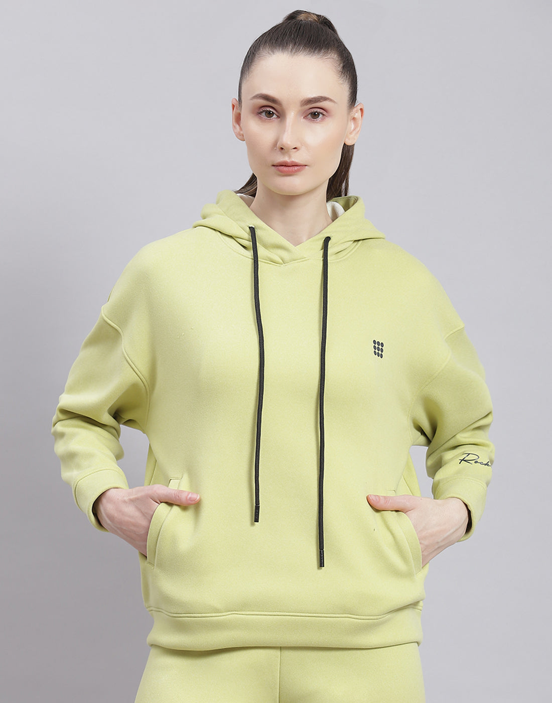 Rock.it Women Green Solid Hooded Full Sleeve Sweatshirt