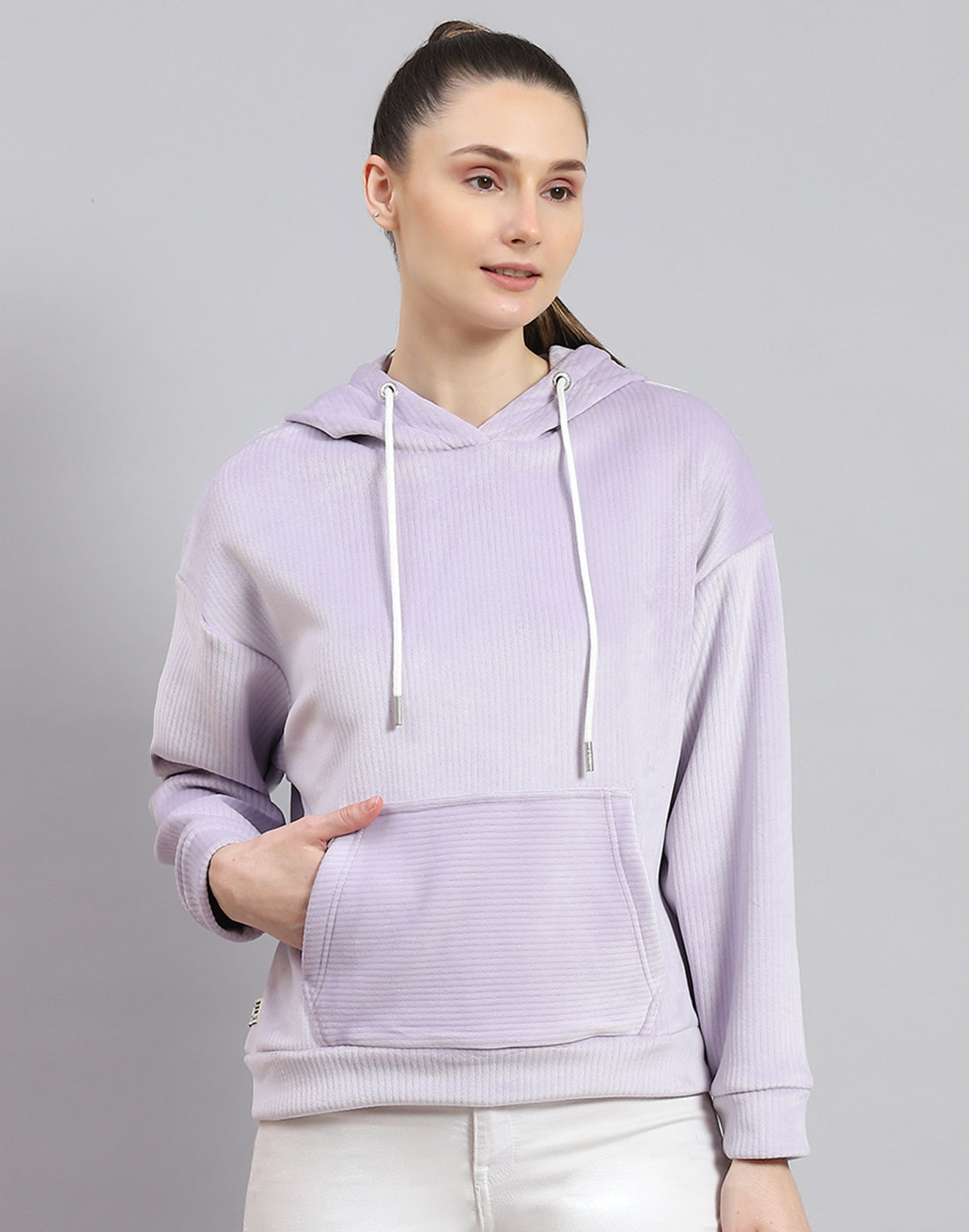 Rock.it Women Purple Solid Hooded Full Sleeve Sweatshirt