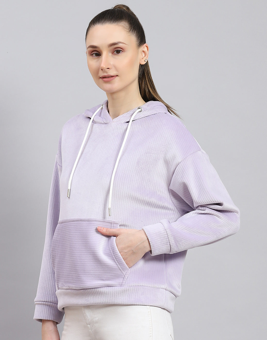 Rock.it Women Purple Solid Hooded Full Sleeve Sweatshirt