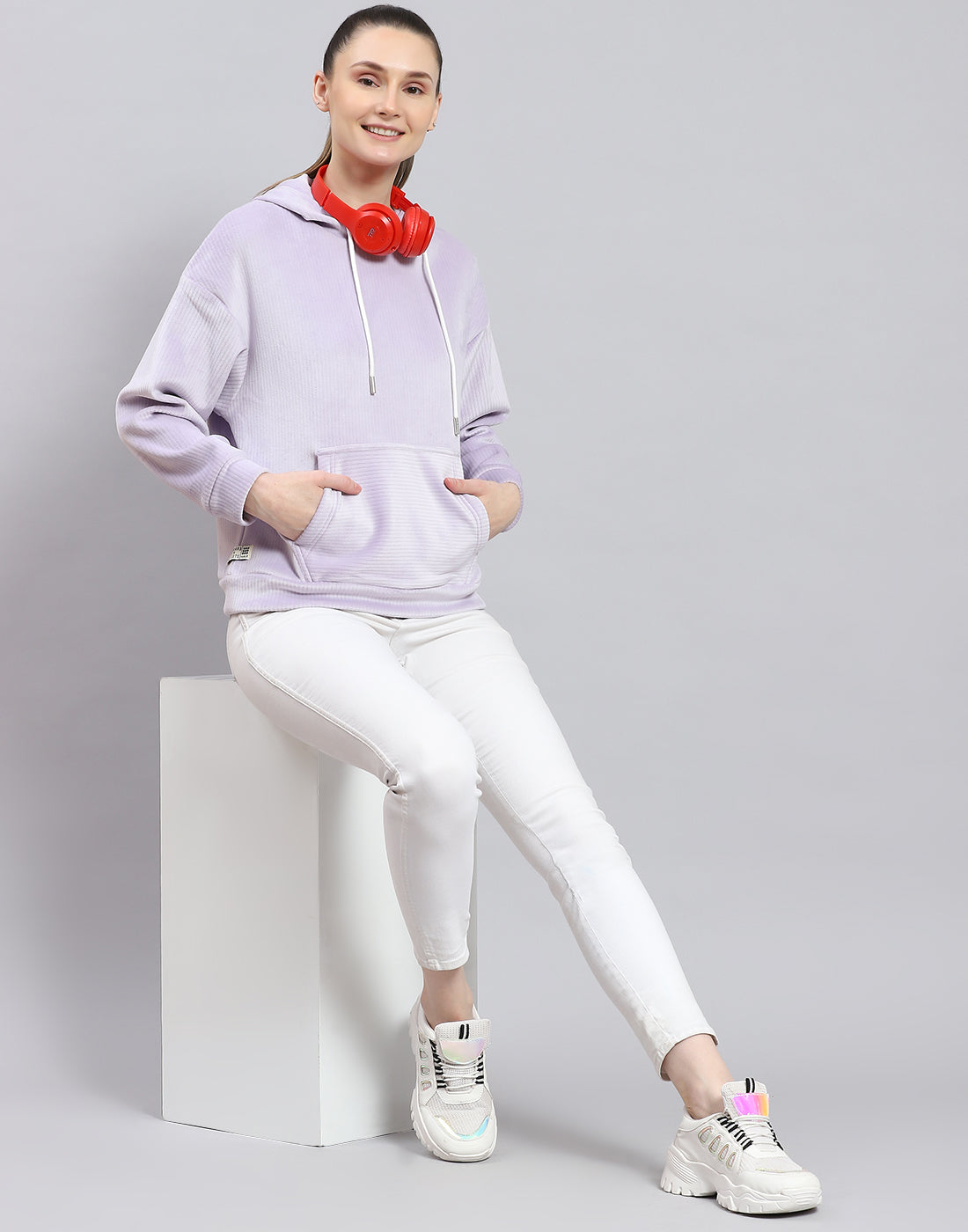 Rock.it Women Purple Solid Hooded Full Sleeve Sweatshirt