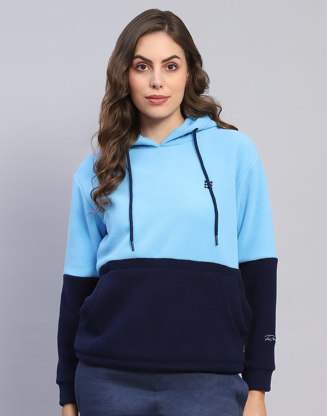 Rock.it Women Blue Solid Hooded Full Sleeve Sweatshirt