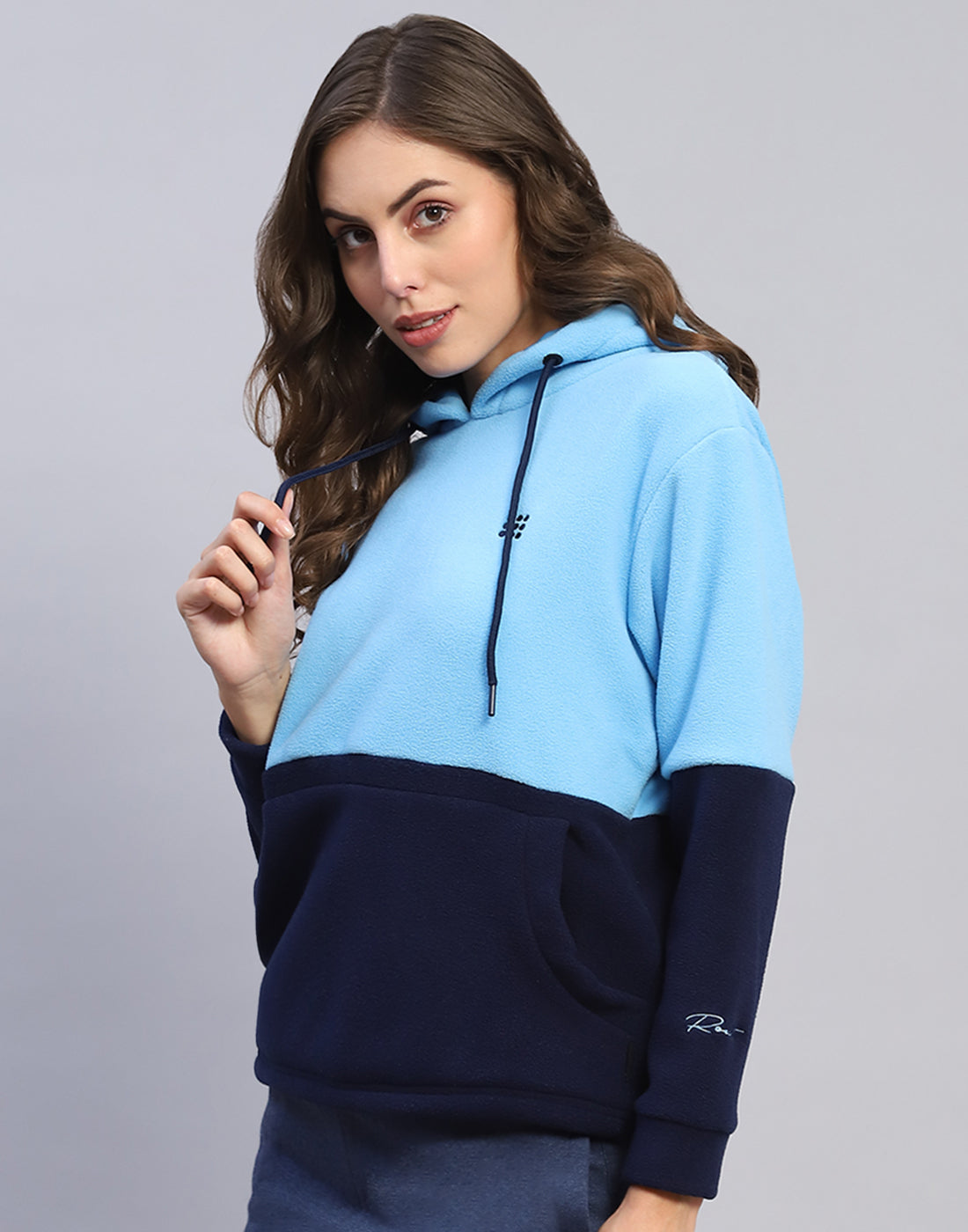 Rock.it Women Blue Solid Hooded Full Sleeve Sweatshirt