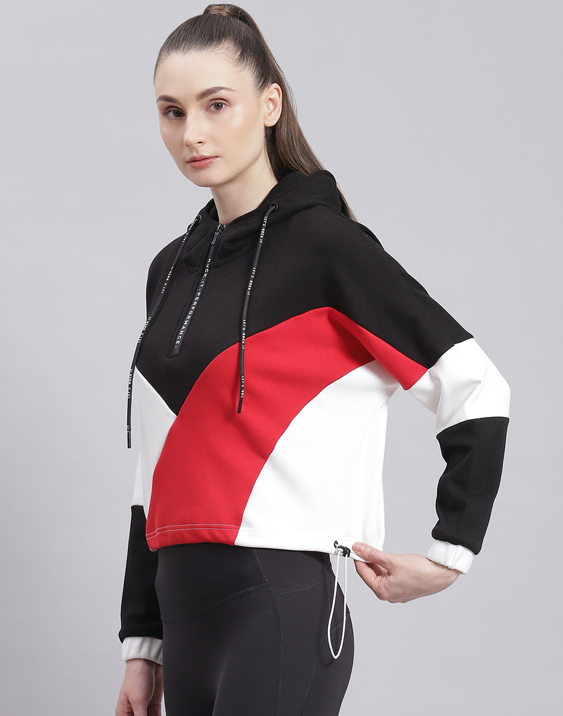 Rock.it Women Black Solid Hooded Full Sleeve Sweatshirt