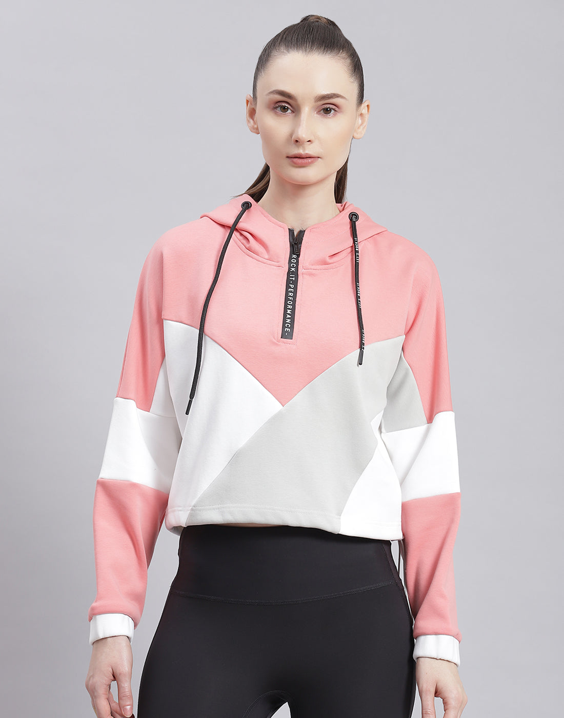 Rock.it Women Pink Solid Hooded Full Sleeve Sweatshirt