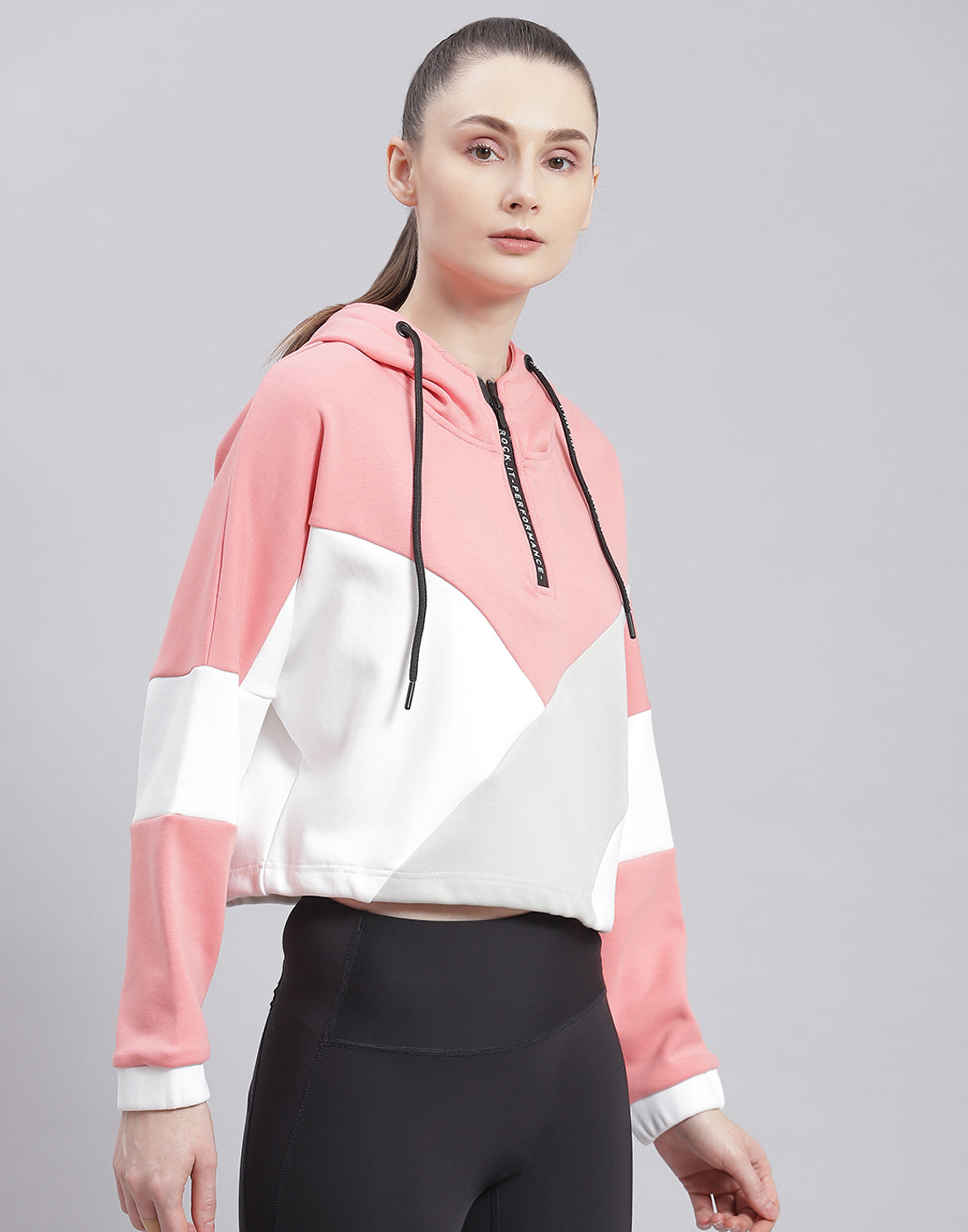 Rock.it Women Pink Solid Hooded Full Sleeve Sweatshirt