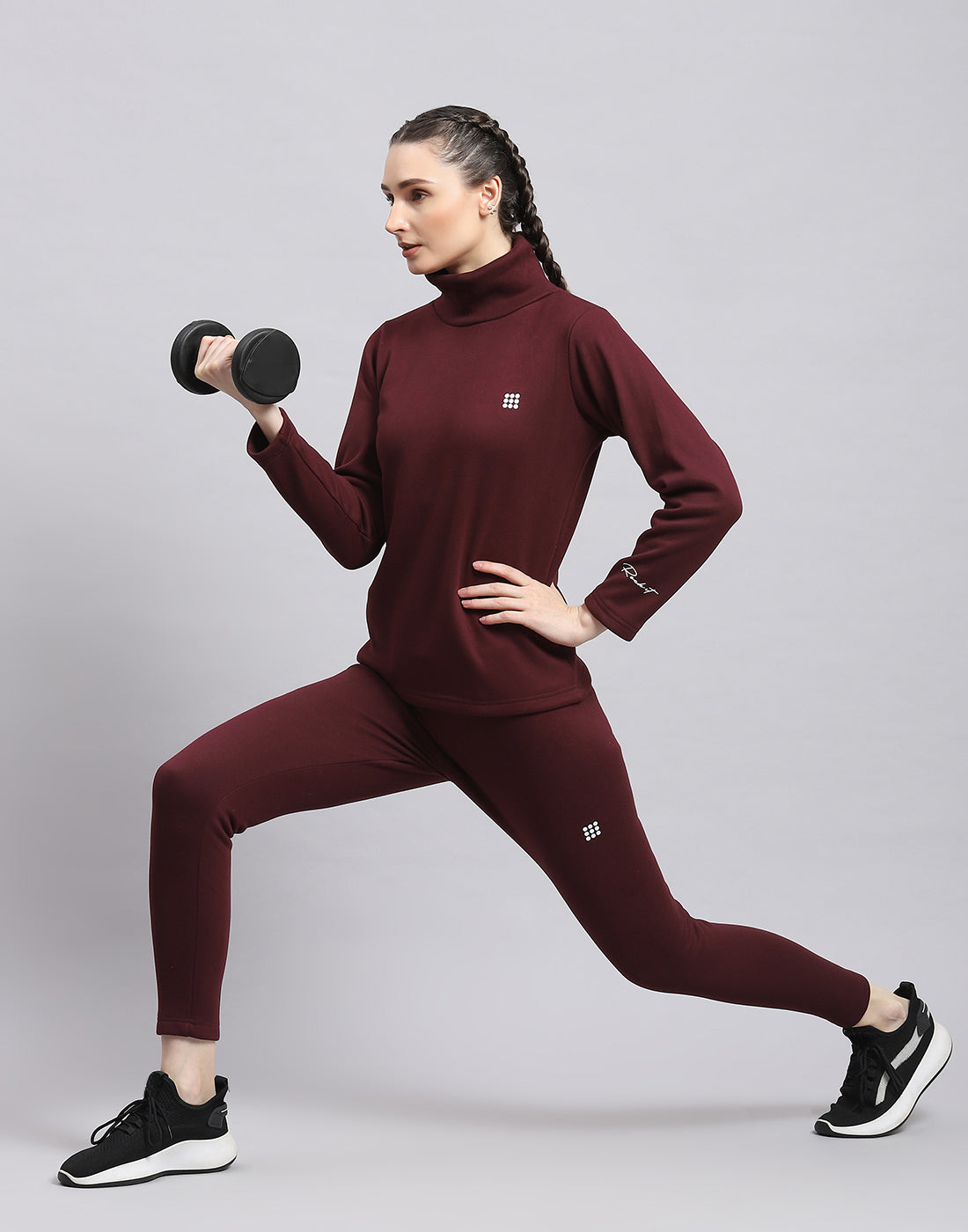 Rock.it Women Maroon Solid T Neck Full Sleeve Sweatshirt