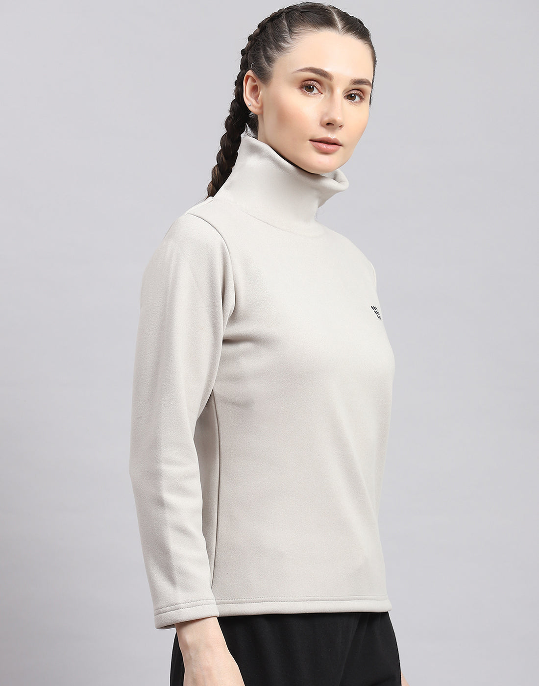 Women Grey Solid T Neck Full Sleeve Sweatshirt