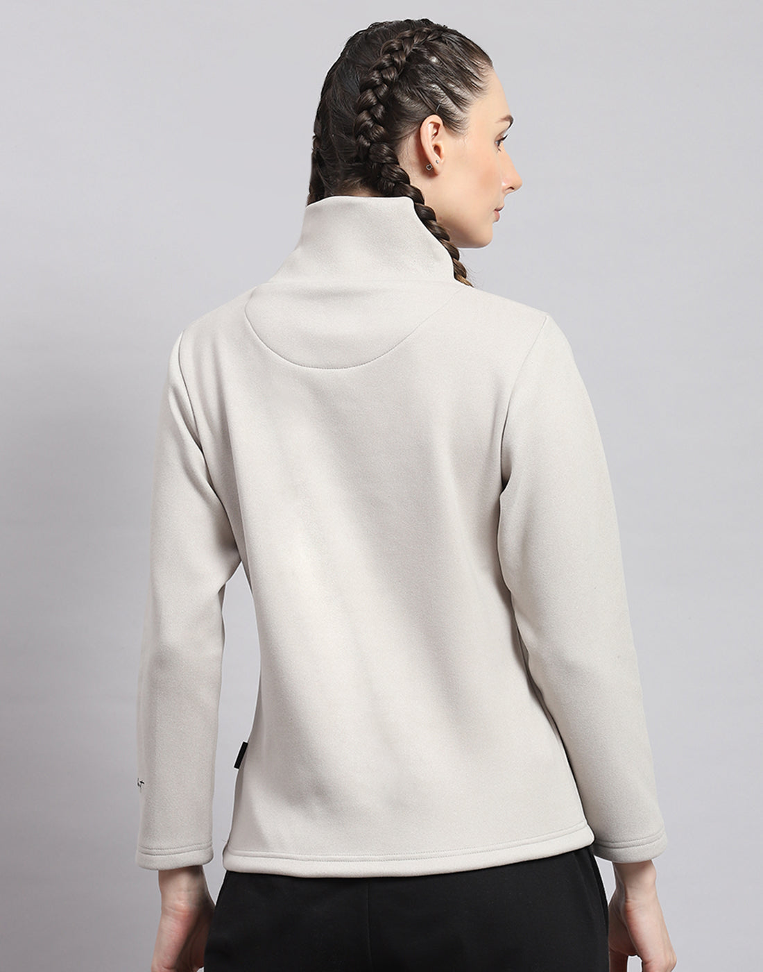 Rock.it Women Grey Solid T Neck Full Sleeve Sweatshirt