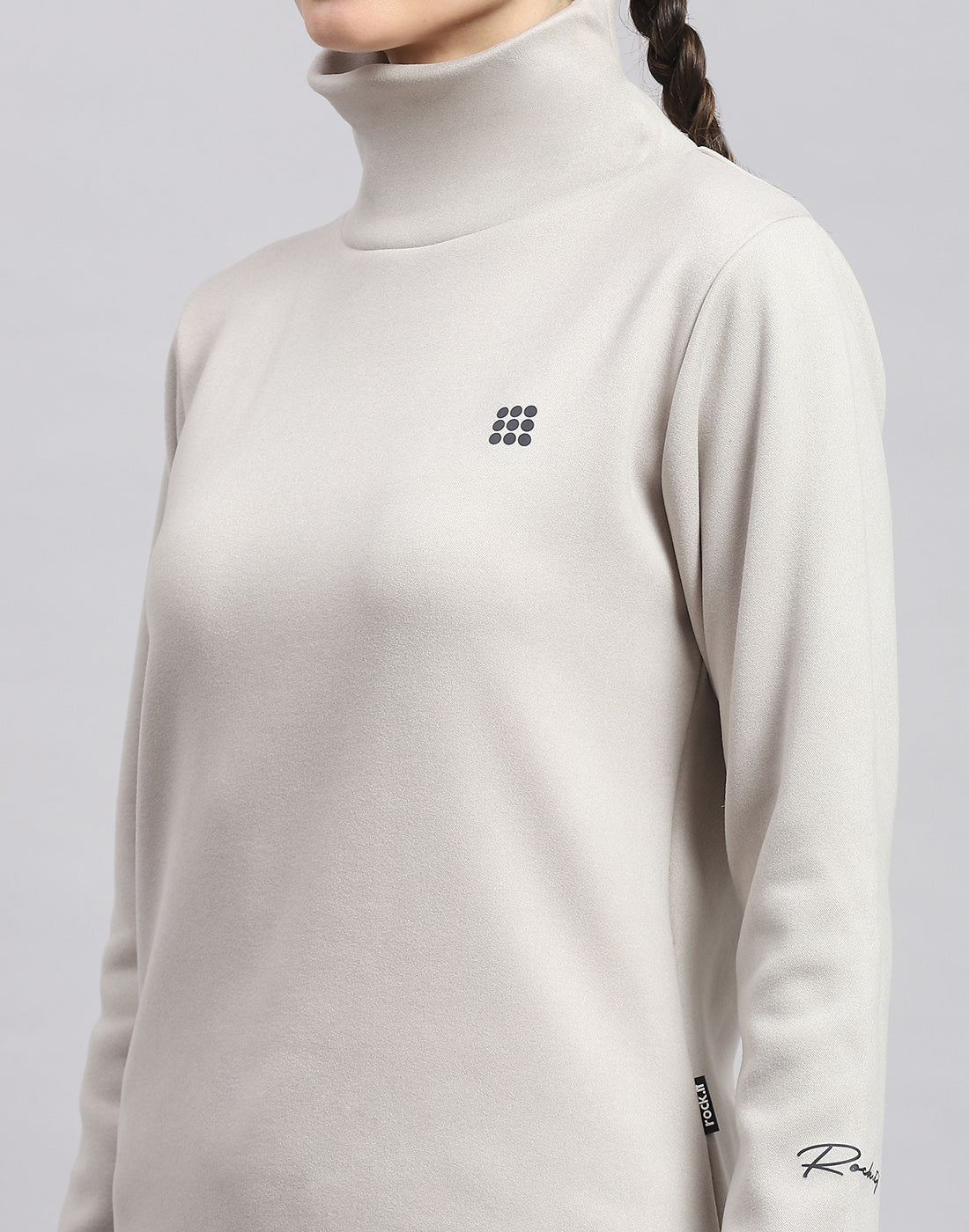 Rock.it Women Grey Solid T Neck Full Sleeve Sweatshirt