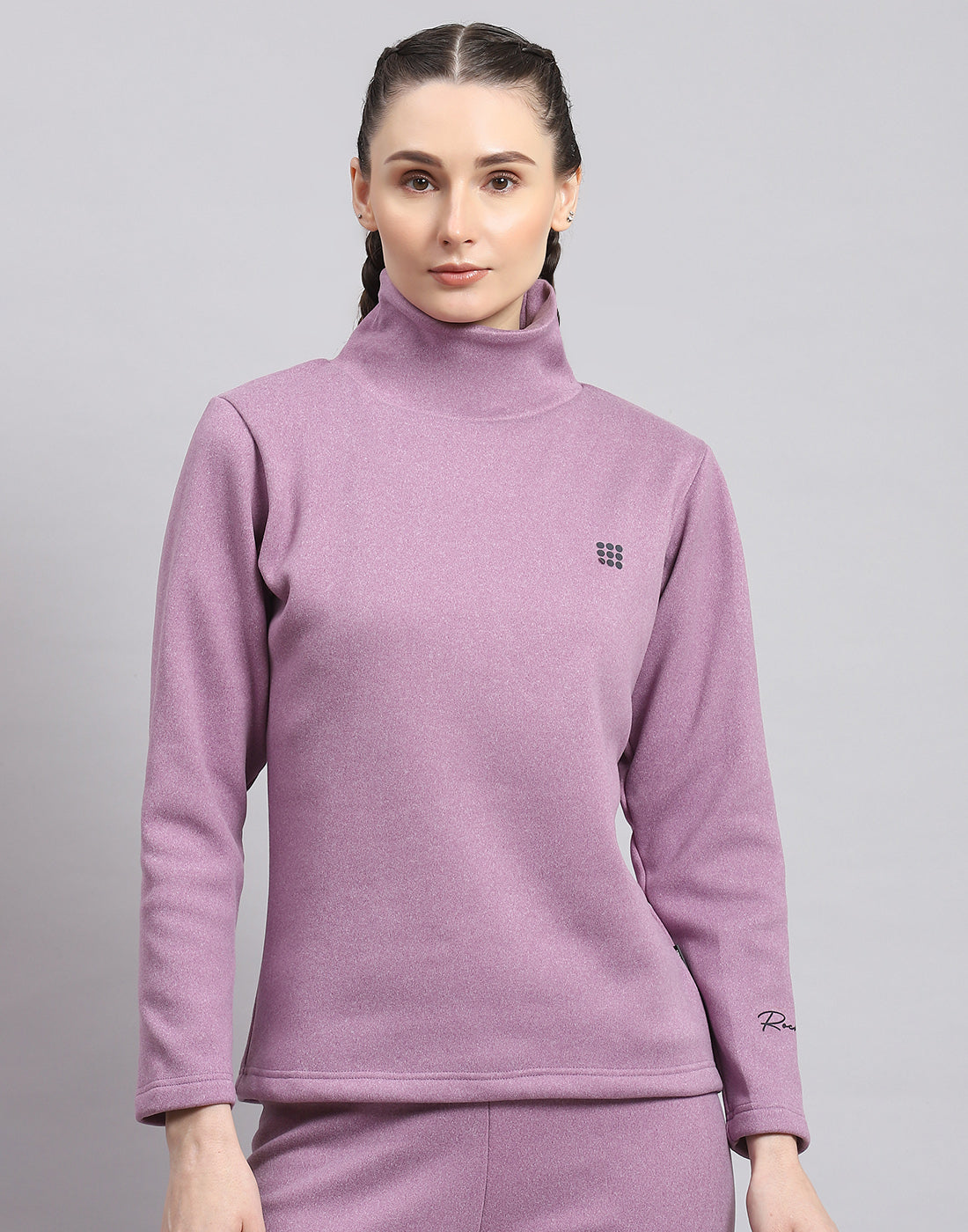 Rock.it Women Purple Solid T Neck Full Sleeve Sweatshirt
