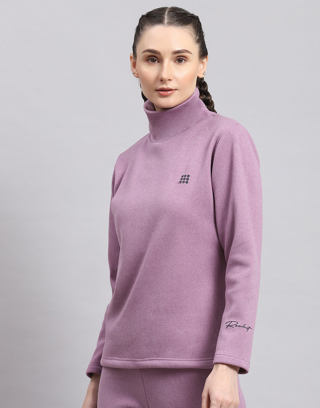 Rock.it Women Purple Solid T Neck Full Sleeve Sweatshirt