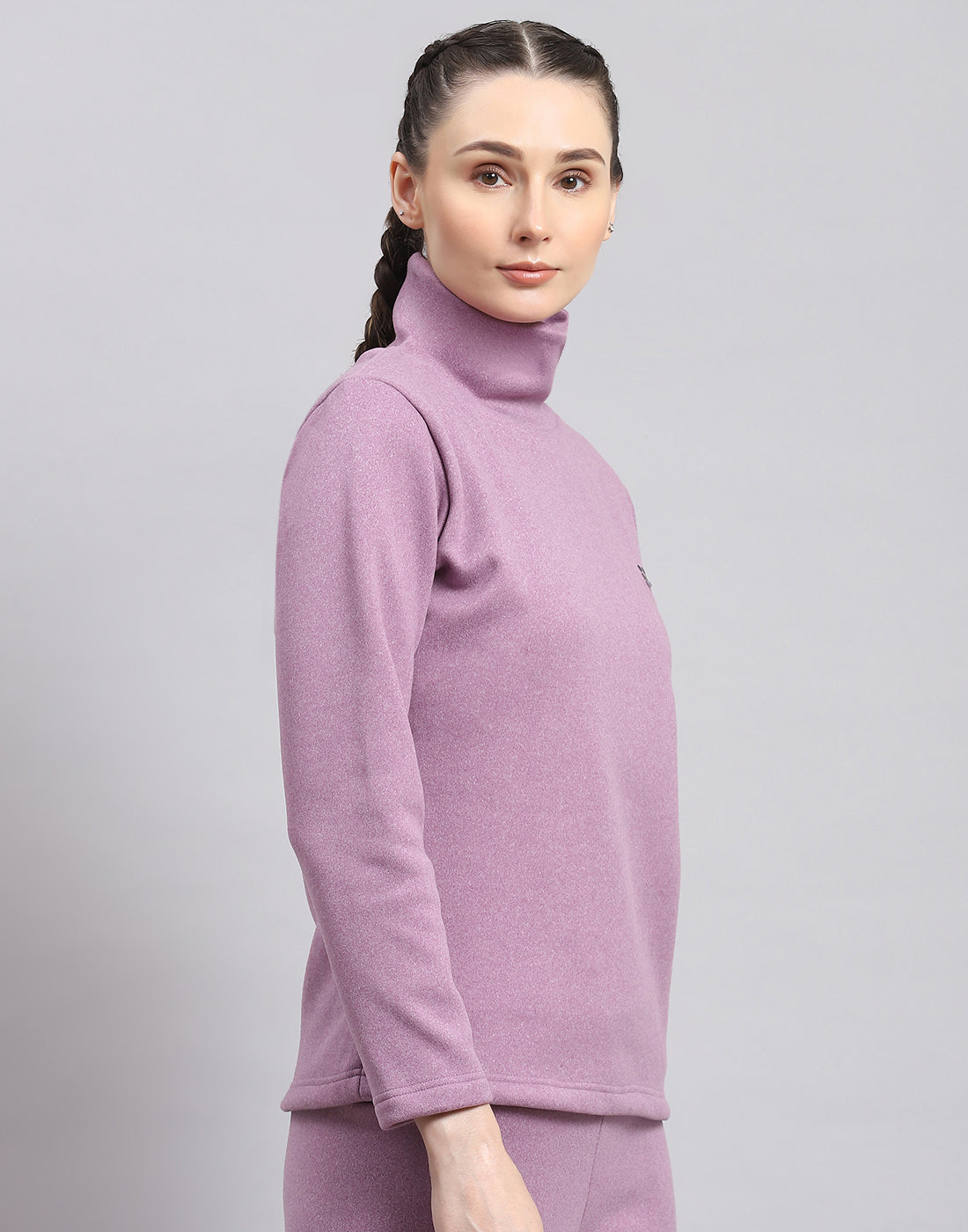 Rock.it Women Purple Solid T Neck Full Sleeve Sweatshirt