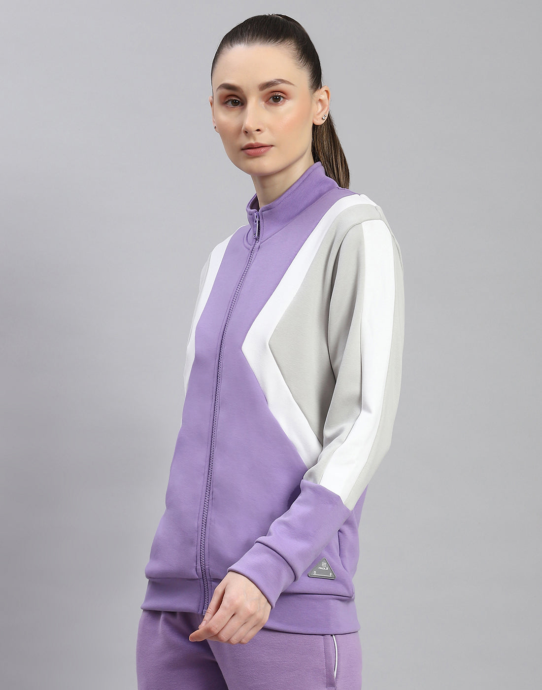 Rock.it Women Purple Solid Stand Collar Full Sleeve Sweatshirt