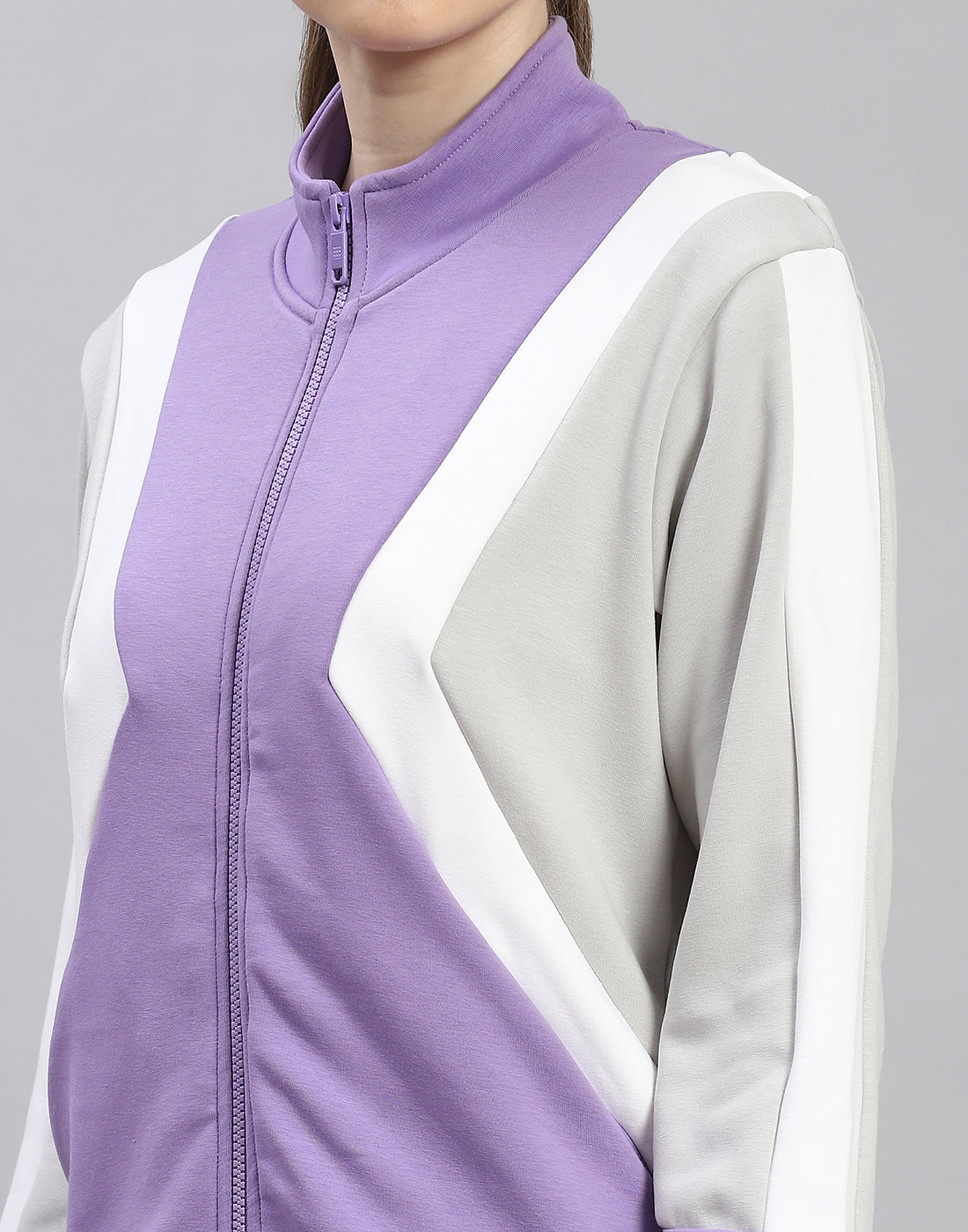 Rock.it Women Purple Solid Stand Collar Full Sleeve Sweatshirt