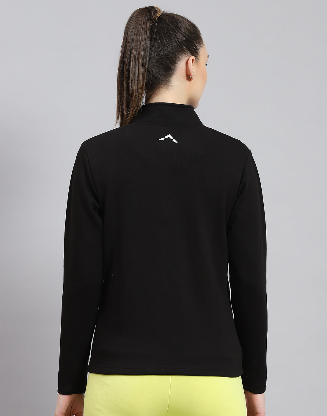 Women Black Solid Stand Collar Full Sleeve Sweatshirt