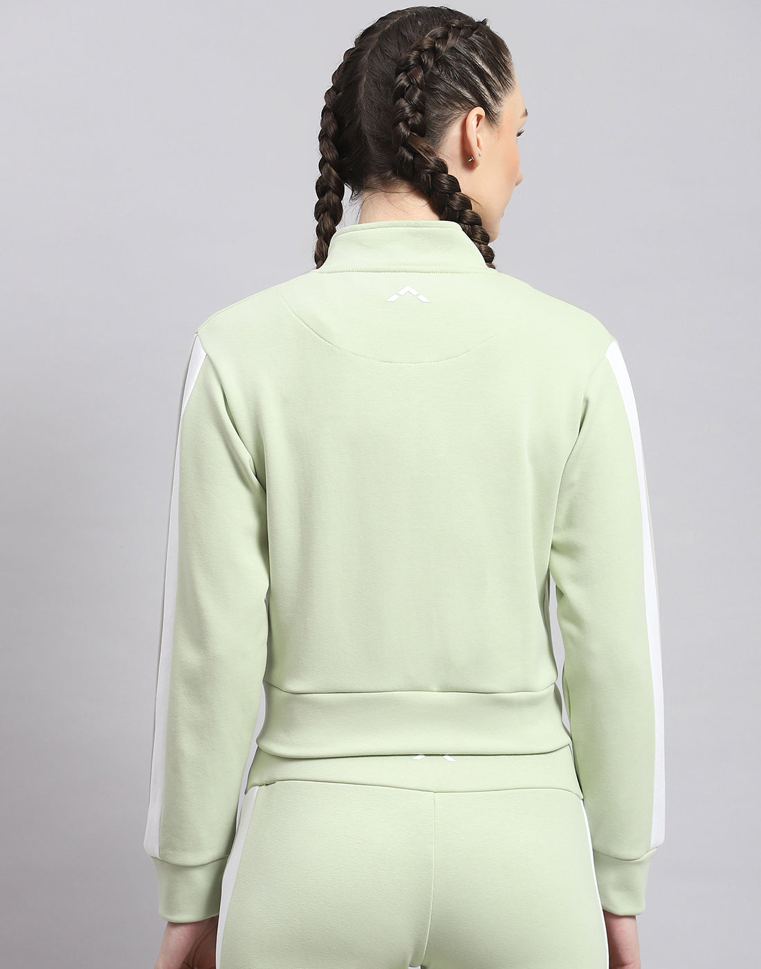 Women Green Solid Stand Collar Full Sleeve Sweatshirt