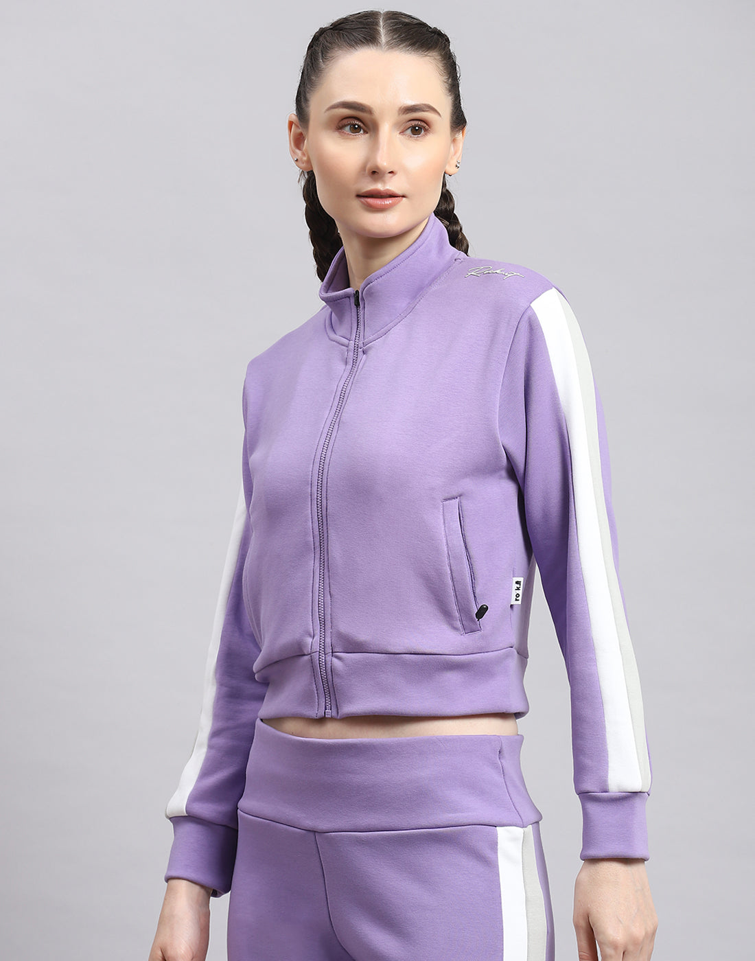 Rock.it Women Purple Solid Stand Collar Full Sleeve Sweatshirt