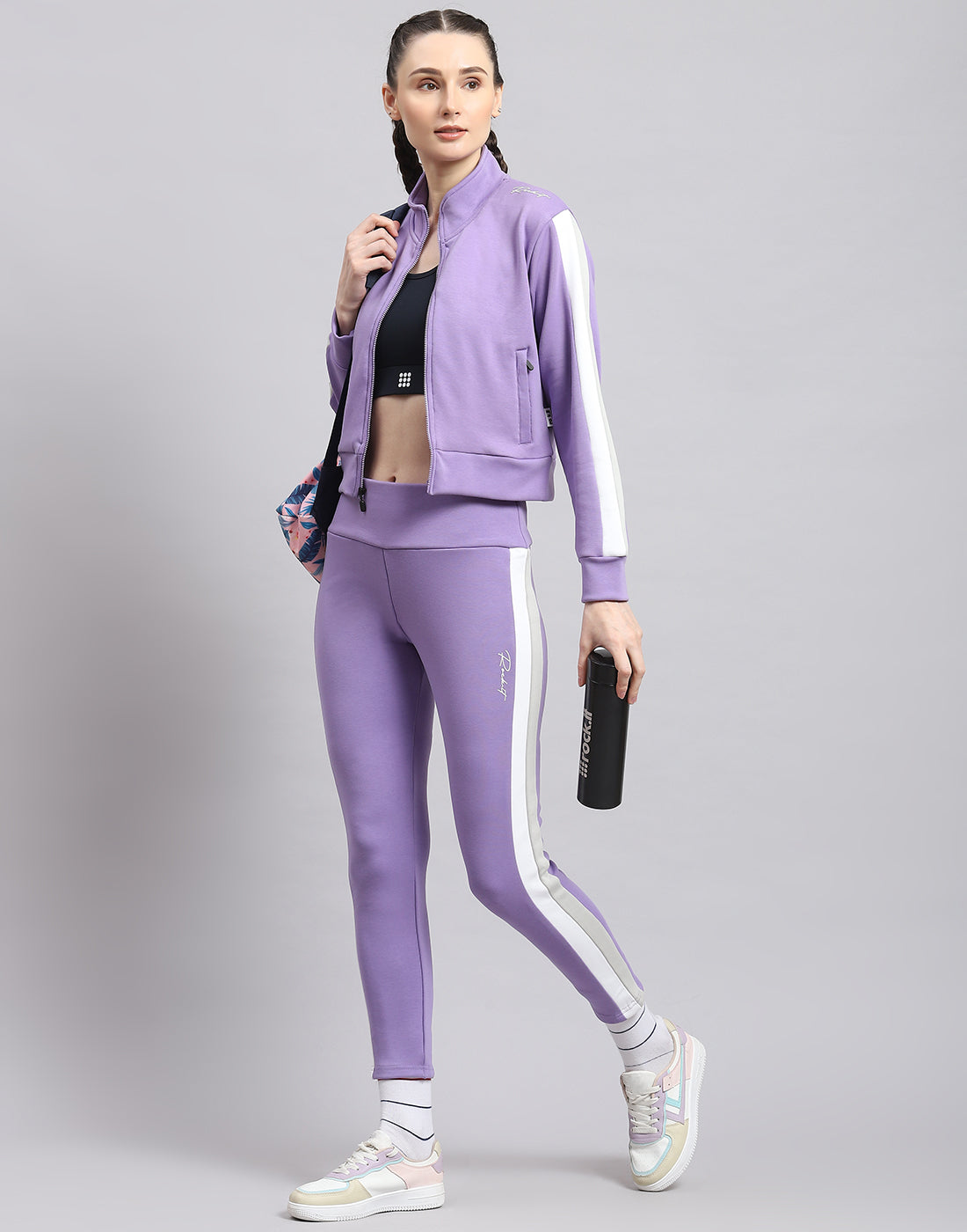 Rock.it Women Purple Solid Stand Collar Full Sleeve Sweatshirt