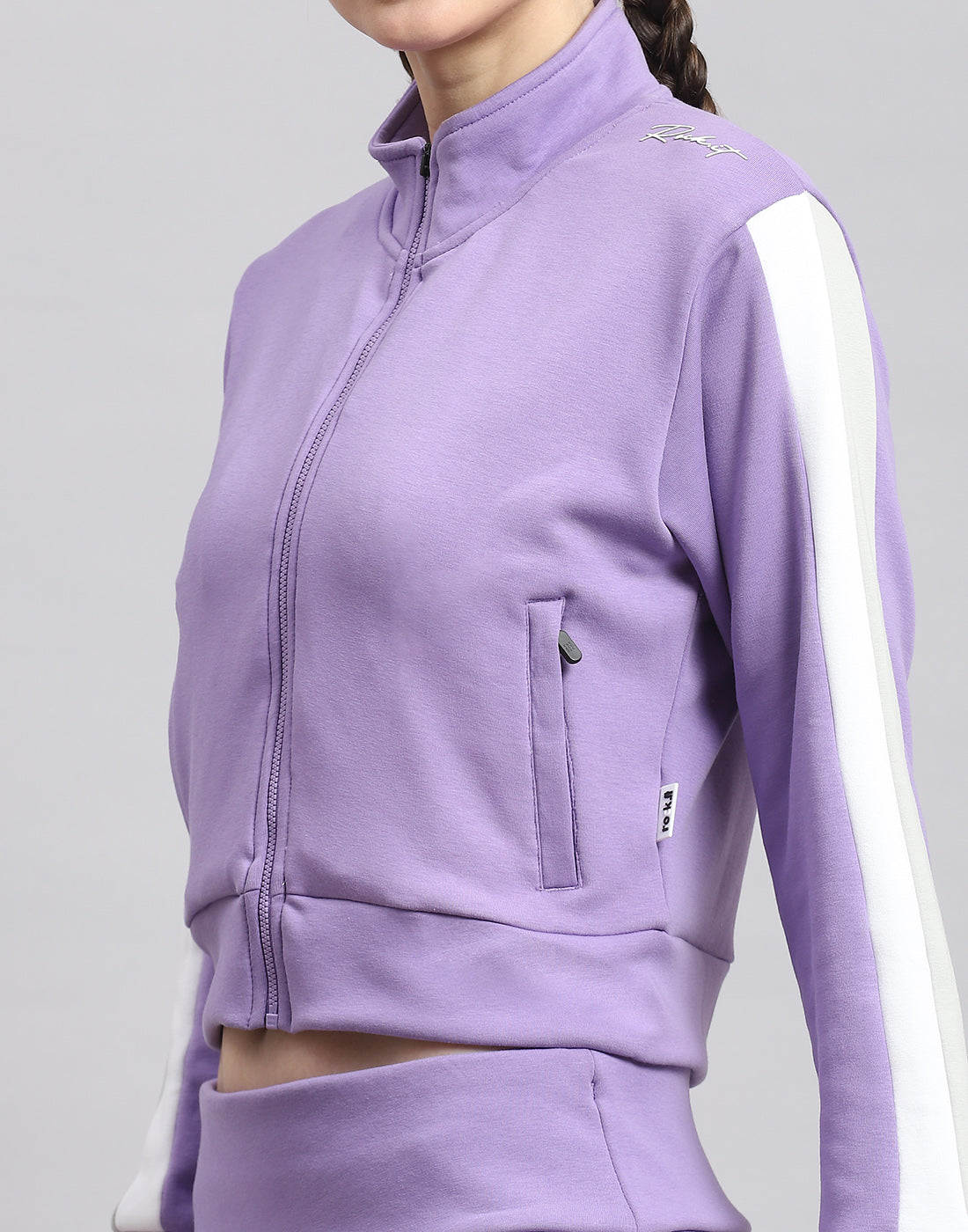 Rock.it Women Purple Solid Stand Collar Full Sleeve Sweatshirt