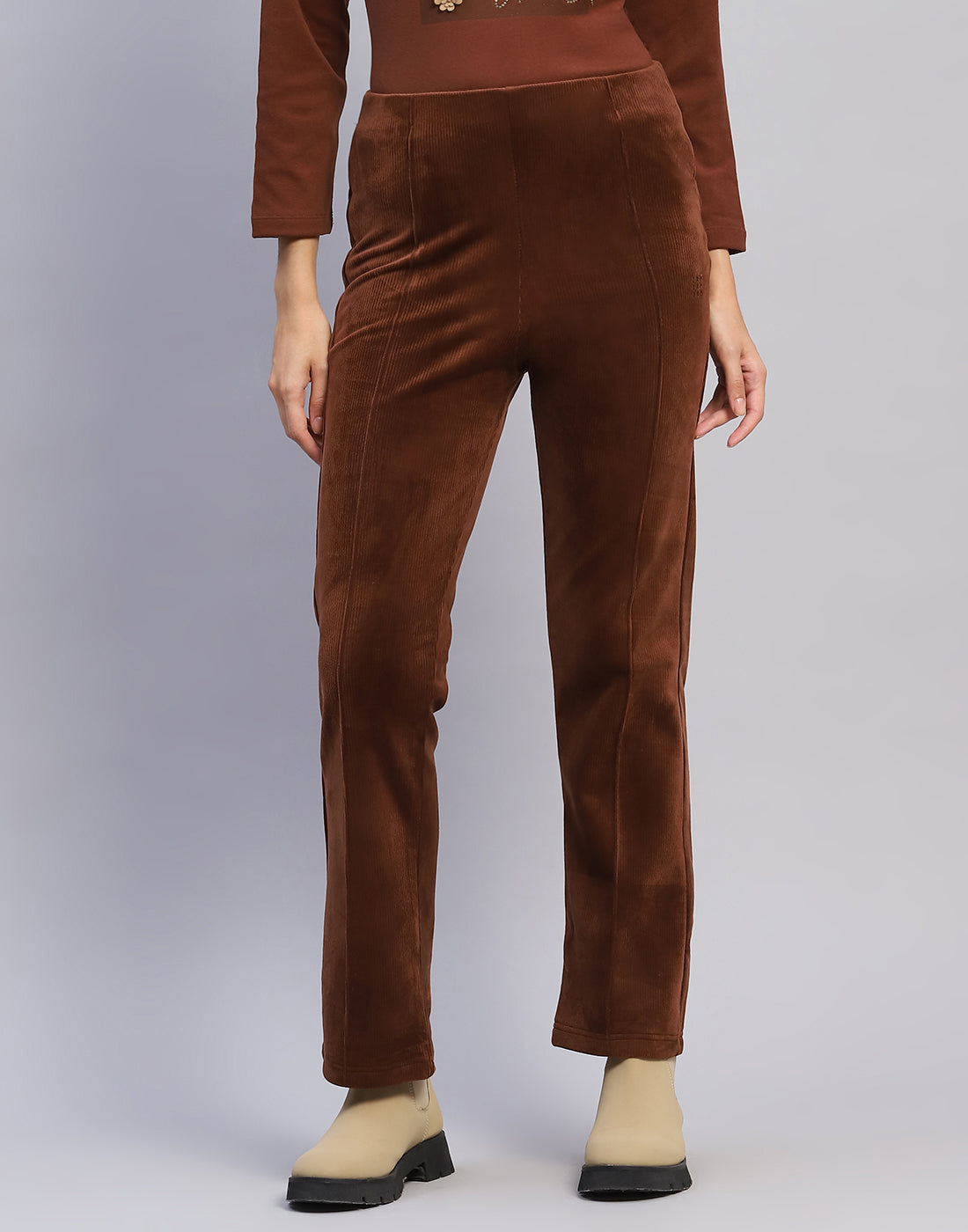 Rock.it Women Brown Solid Regular Fit Winter Lower