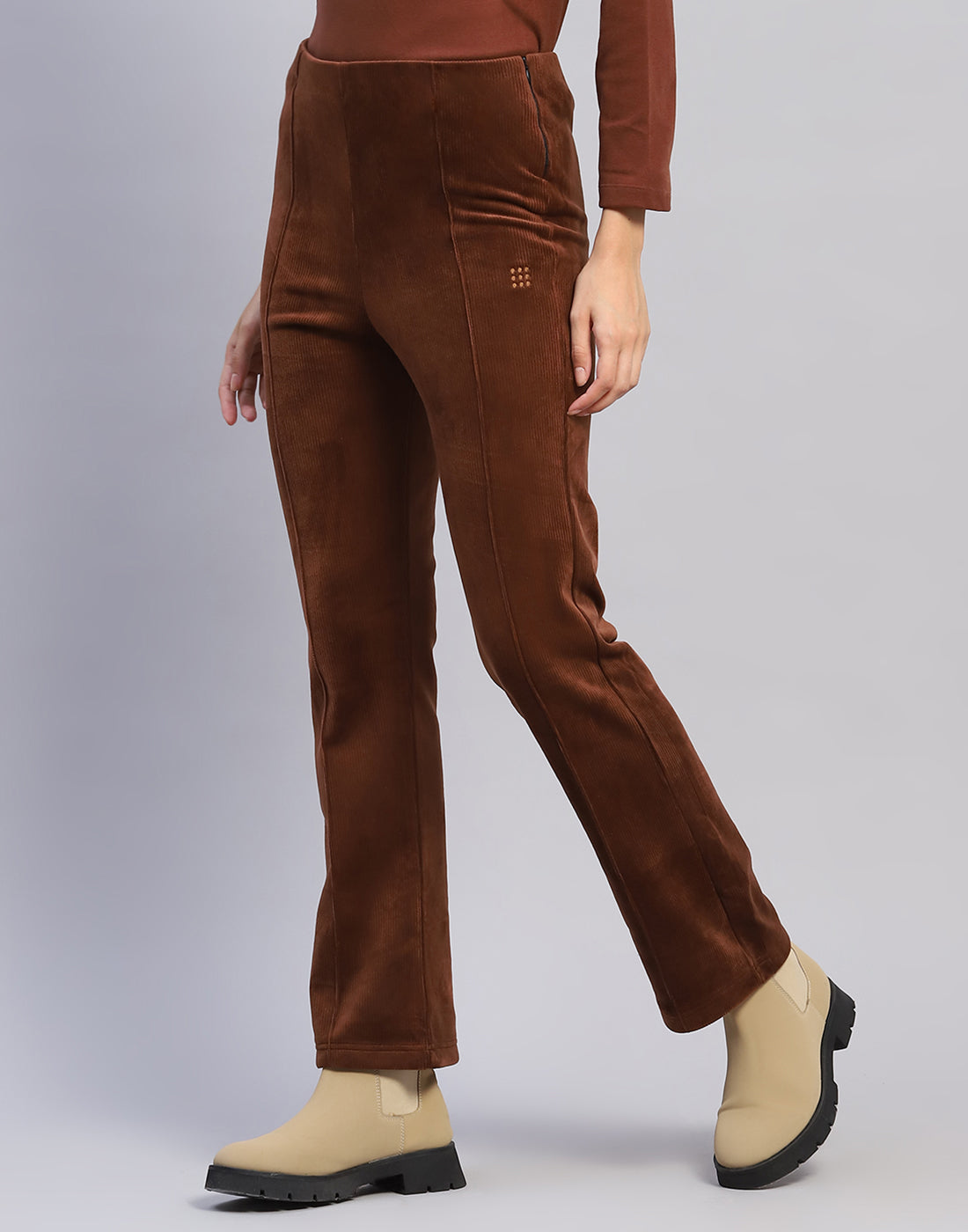 Rock.it Women Brown Solid Regular Fit Winter Lower