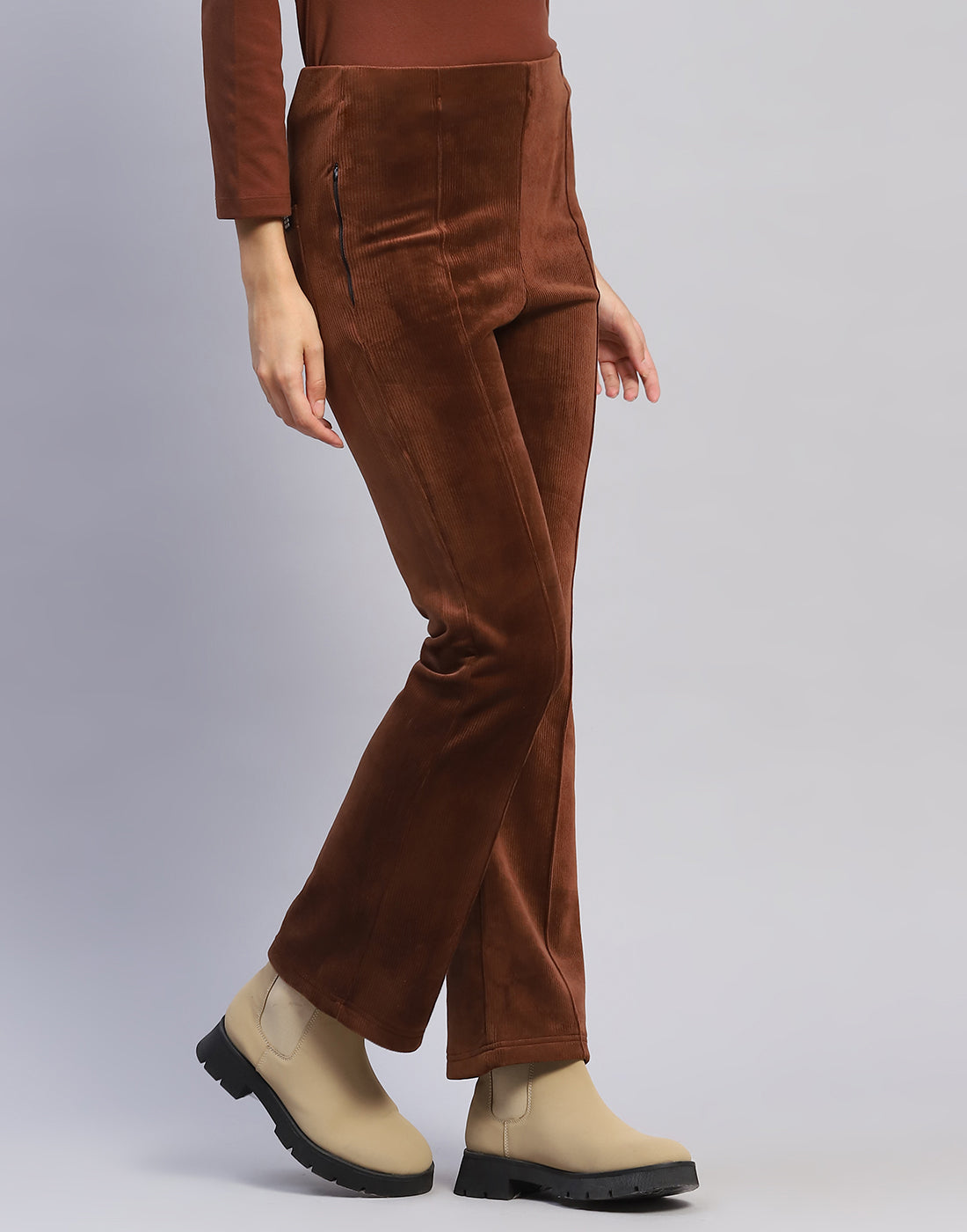 Rock.it Women Brown Solid Regular Fit Winter Lower