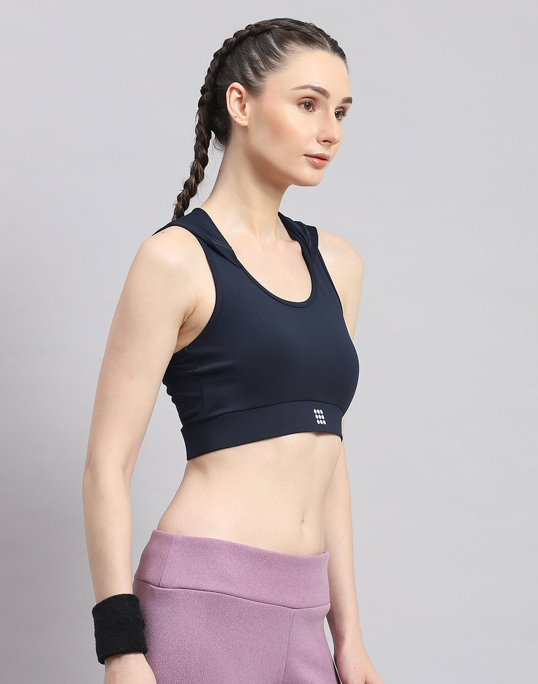 Rock.it Women Navy Blue Solid Sports Bra