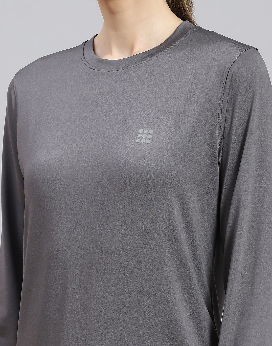 Rock.it Women Grey Solid Round Neck Full Sleeve Top