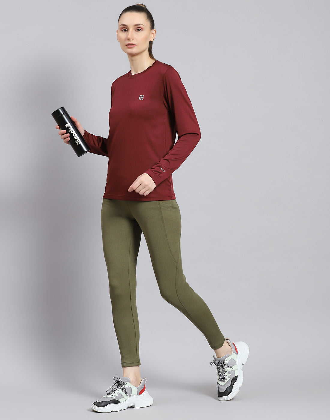 Rock.it Women Maroon Solid Round Neck Full Sleeve Top