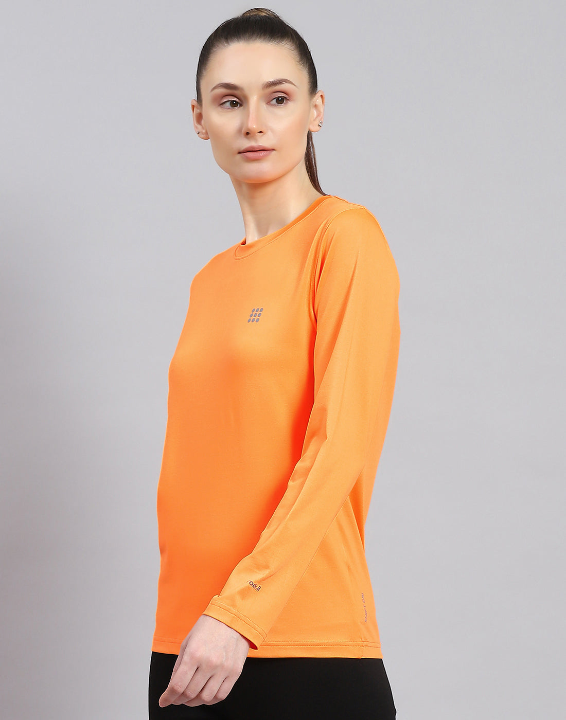 Women Orange Solid Round Neck Full Sleeve Top