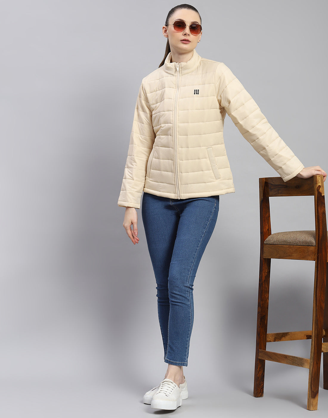 Rock.it Women Cream Solid Stand Collar Full Sleeve Jacket