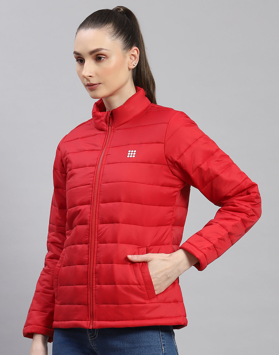 Rock.it Women Red Solid Stand Collar Full Sleeve Jacket