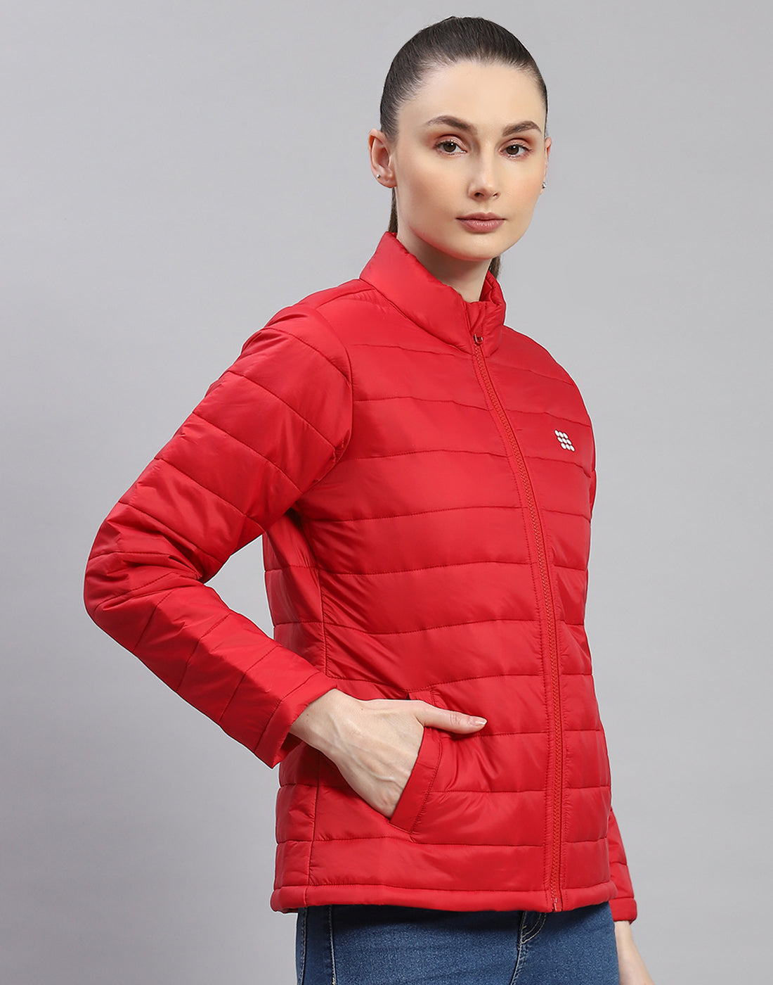 Rock.it Women Red Solid Stand Collar Full Sleeve Jacket